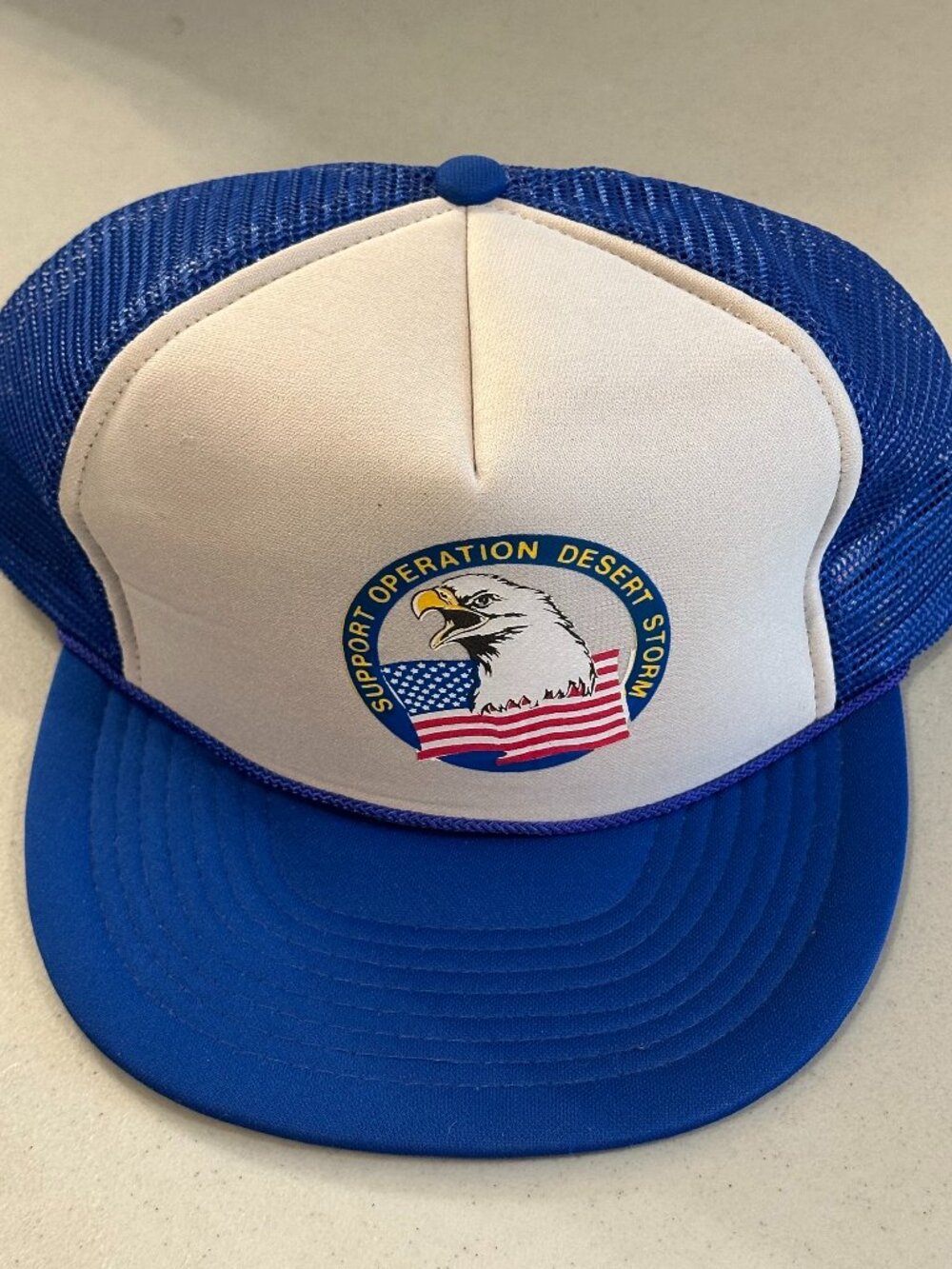 Vintage 90s OTTO Operation Desert Storm Eagle Flag Mesh Trucker Hat Snapback